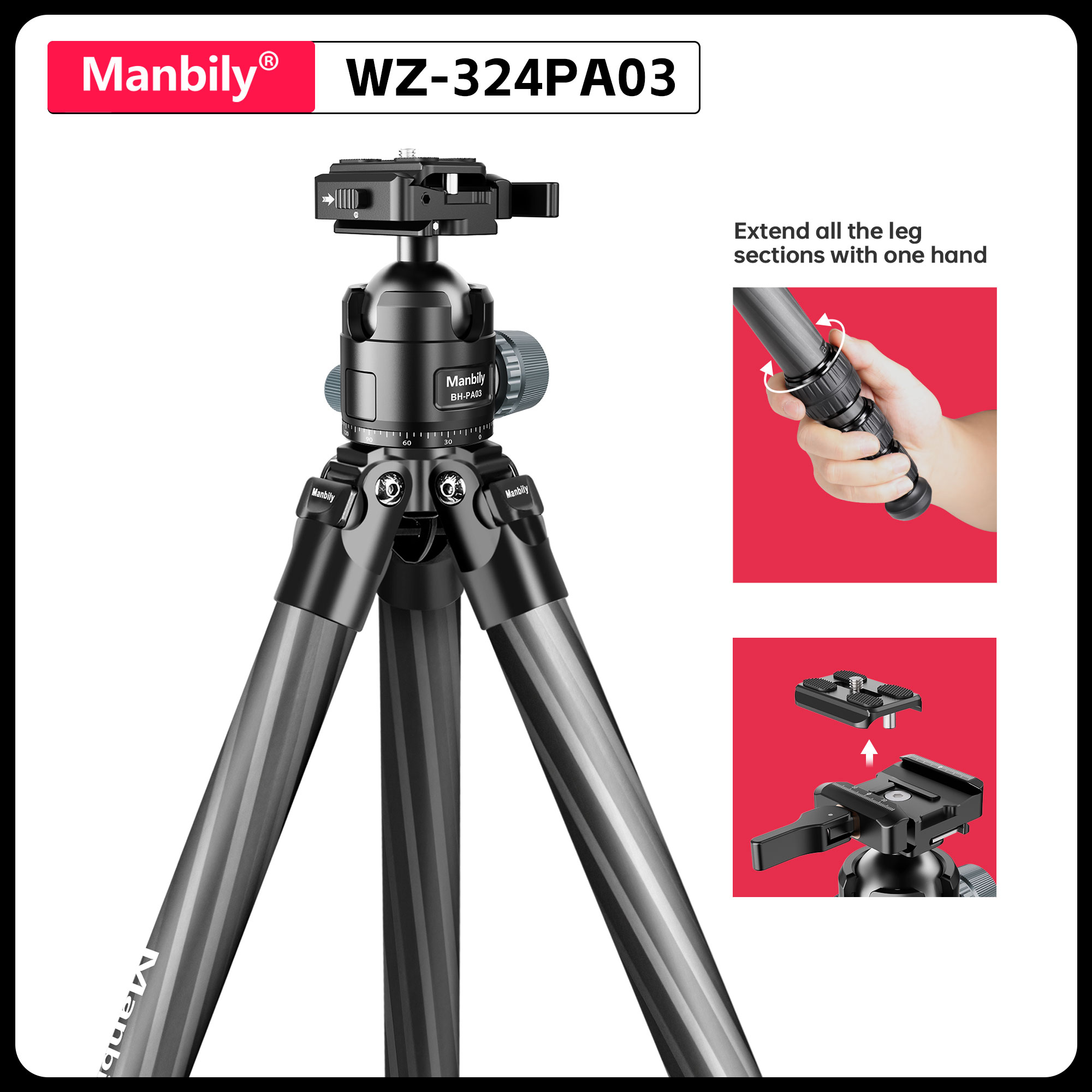 Outdoor Hunting Video Camera - Manbily 158CM Heavy Duty Carbon Fiber