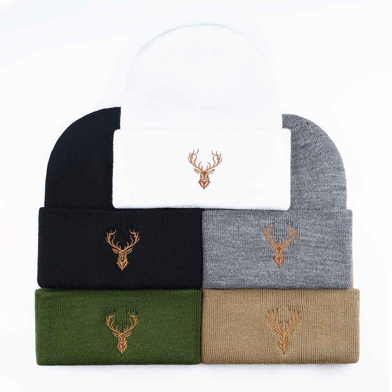 Hunting Outdoor Christmas Decorations - Retro Bucks Moose Embroidered Beanie—Unisex Knit