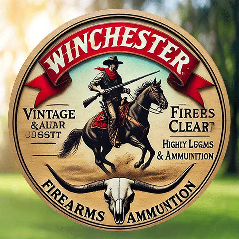 Hunting Outdoor Christmas Decorations - Winchester vintage round metal sign for