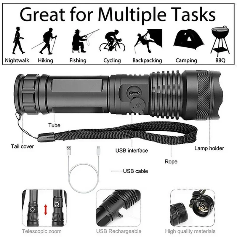 High Power XHP70 Led Flashligh - Tactical Flashlight Rechargeable review and price